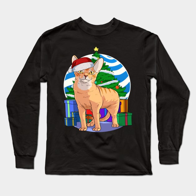 Abyssinian Cat Santa Christmas Gift Long Sleeve T-Shirt by Noseking